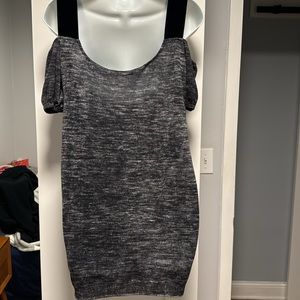 Prada melange wool-blend scoop neck tunic top with velour shoulder strap sz 44